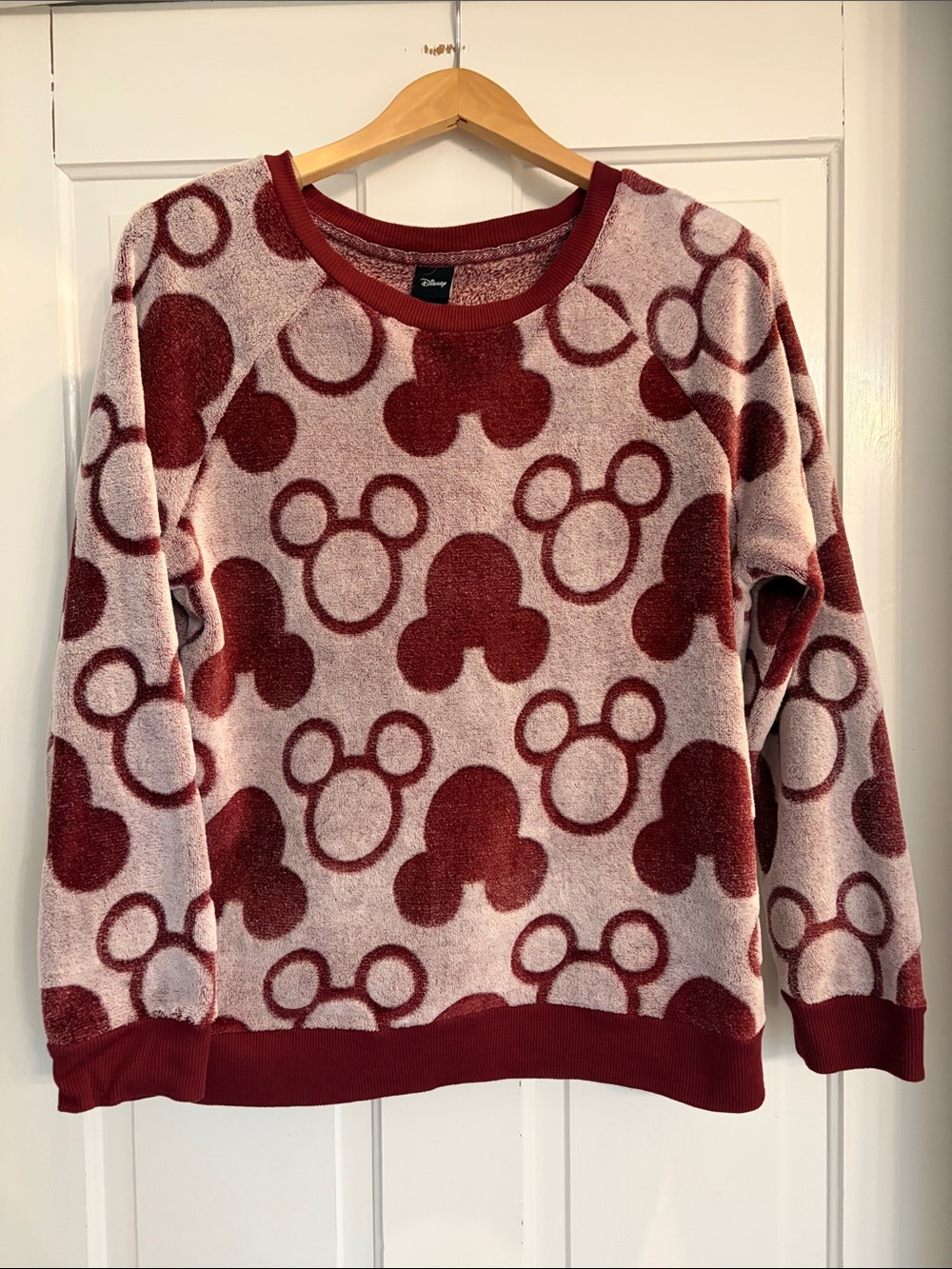 Soft Disney Maroon and Light Pink Mickey Icon Crewneck Sweater Size Large